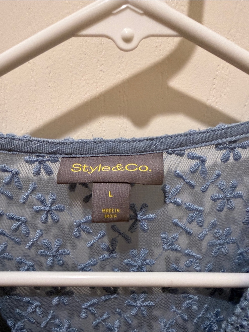 Style & Co. Light Blue Embroidered V-Neck Peasant Blouse - Picture 5 of 5